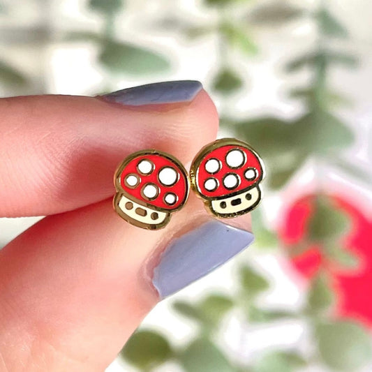 Mushroom Stud Earrings - Gold