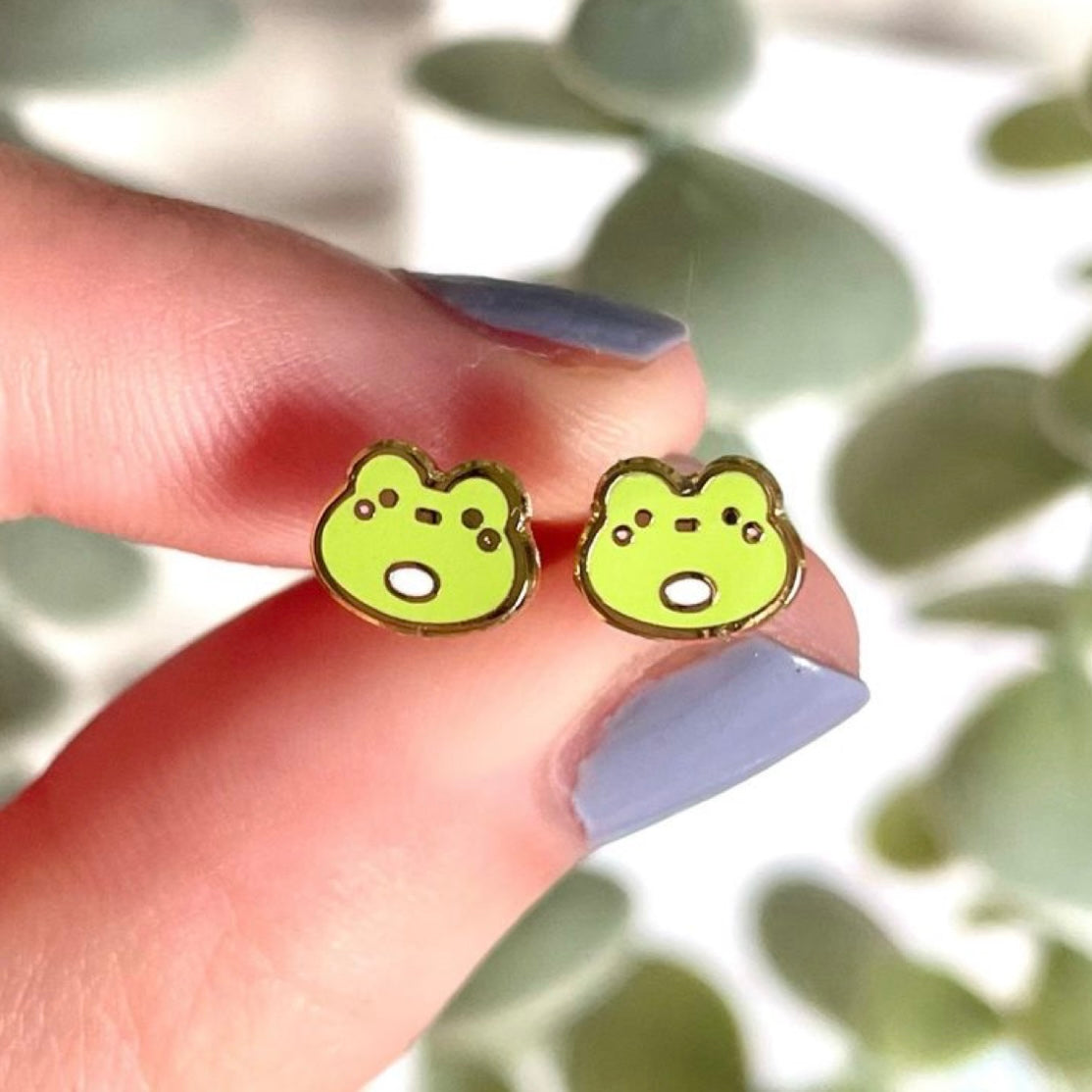 Frog Stud Earrings - Silver or Gold