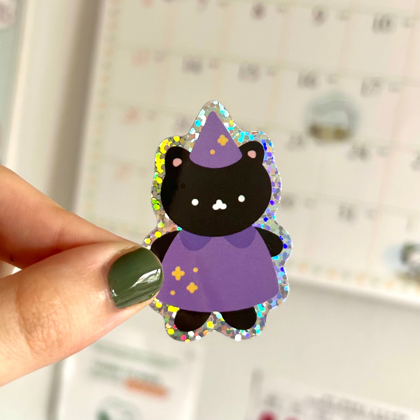Wizard Kitty Glitter Sticker