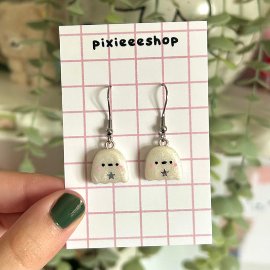 Sparkle Ghost Clay Earrings