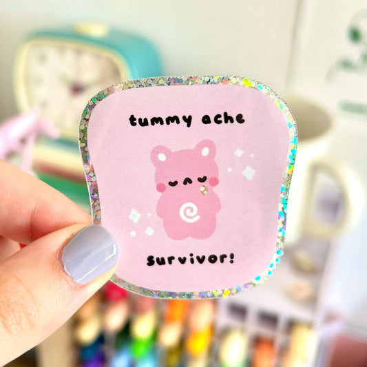 Tummy Ache Survivor Glitter Sticker