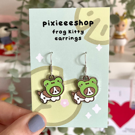 Frog Kitty Silver Earrings