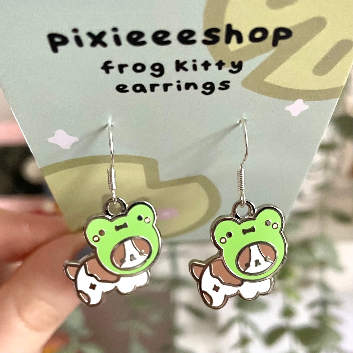 Frog Kitty Silver Earrings
